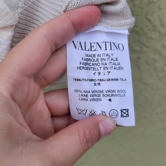 Red Valentino Beige Wool Ruffle Lace Short Sleeve Sweater - Picture 4 of 5